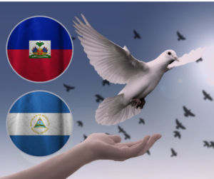 paloma de la paz con banderas de Haití y Nicaragua